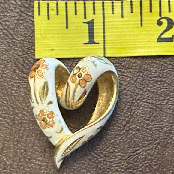 NOLAN MILLER PINK FLOWER FLOATING CLOISONNE HEART Pendant - Picture 6 of 7